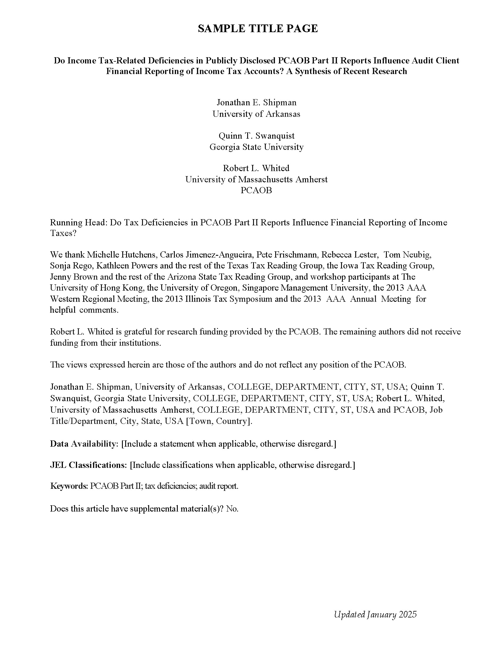 Manuscript Preparation Guide American Accounting Association